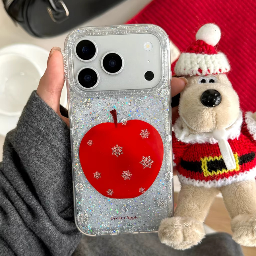 Stoßfeste Schutzhülle für Apple iPhone 17 16 15 14 Pro Max mit Weihnachtsserie Vergoldung Glitzer Schneeflocke in Rot und Multicolor - Bild 3