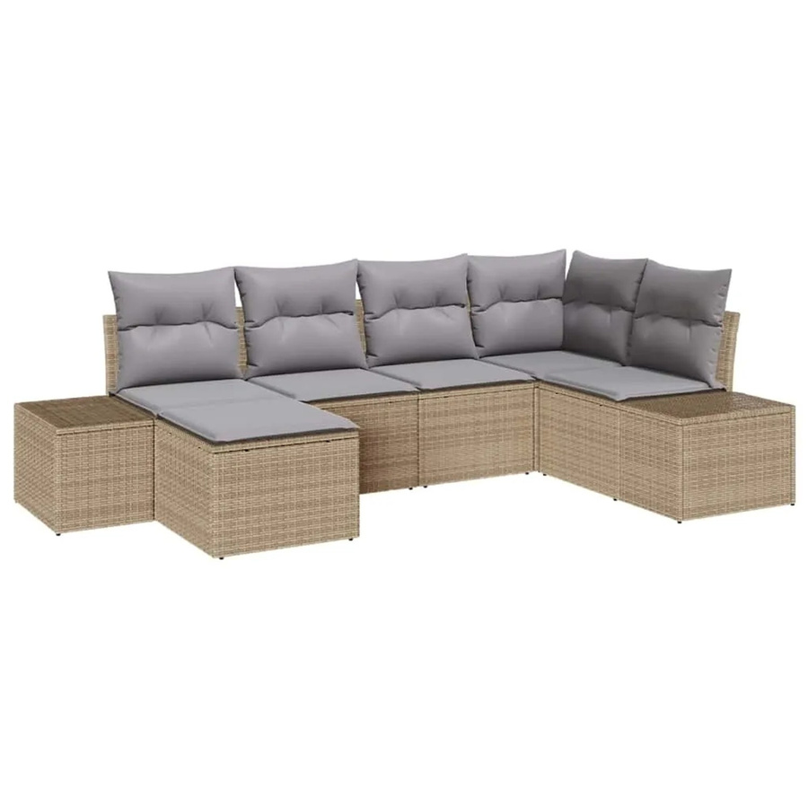 vidaXL Garten-Sofa-Set aus Poly Rattan in Beige und Grau, 6-teiliges L-Shape Lounge-Set mit Kissen und Armlehnen - Bild 2
