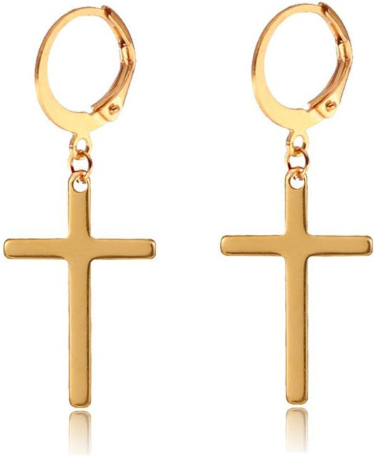 Ohrringe Kreuzanhänger, Edelstahl, Gold, Unisex - Bild 1