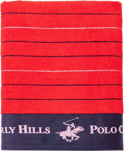 Polo Club Strandtuch aus Baumwolle in Rot und Blau mit Streifenmuster, B/L: 90 x 160 cm - Bild 1