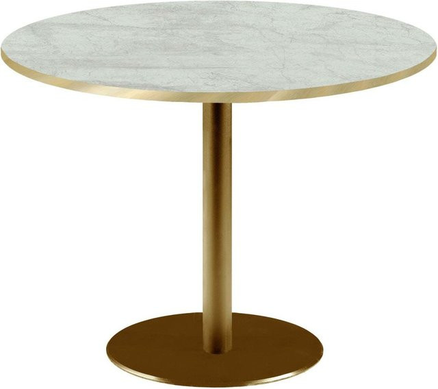 RestooTab Tisch Rome XL rund in Goldmetallic mit Dekosteinen und Kanten in Messing, Farbe: Beige, Braun, Gold und Weiß, Höhe: 75 cm, Durchmesser: 120 cm - Bild 1