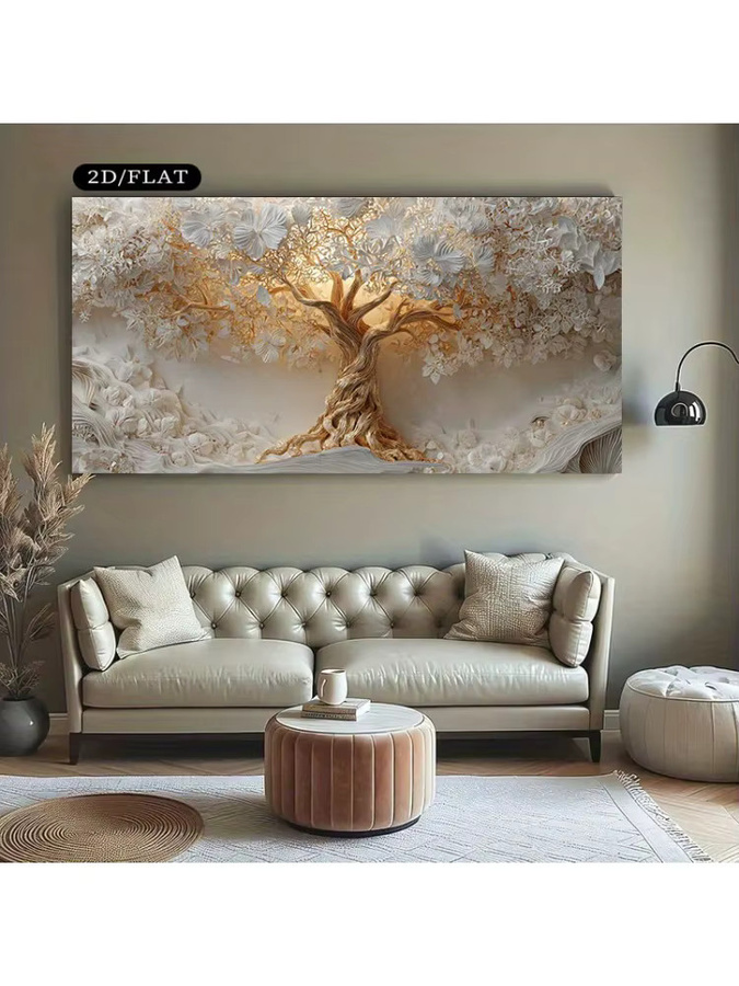 Modernes Leinwandgemälde Baum des Lebens von HALFLEMART in Gold mit abstraktem minimalistischem Design - Bild 2