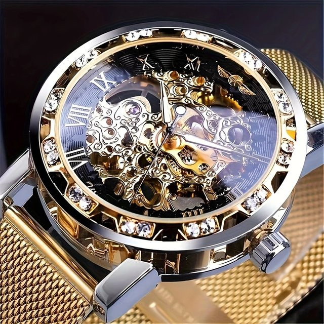 FORSINING Armbanduhr, Handaufzug, Gold, Diamantbesetzt, Herren - Bild 1