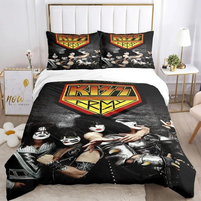 KISS Rock Band Bettwäsche-Set von Potdemiel in Schwarz mit Bettbezug und Kissenbezug für Kinder, Maße: 90 x 190 cm - Bild 1