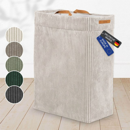 Lycce Wäschekorb aus Cord in Beige, platzsparender und faltbarer Nischenwäschekorb für Badezimmer, Schlafzimmer und Kinderzimmer