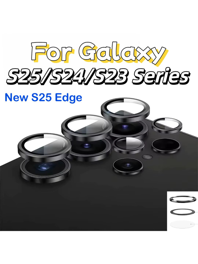 Kameraobjektivschutz aus 9H gehärtetem Glas mit Metallkappe für Samsung Galaxy S25 Edge FE, S24, S23 Ultra und S22 in Schwarz - Bild 7
