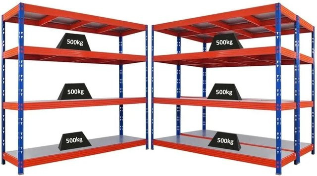 PROREGAL Rhino Schwerlastregal Set aus 3 Profi-Regalen, Blau/Orange, 4 Stahlplatten-Ebenen, Fachlast 500kg, B/H/T: 200 x 180 x 60 cm - Bild 1