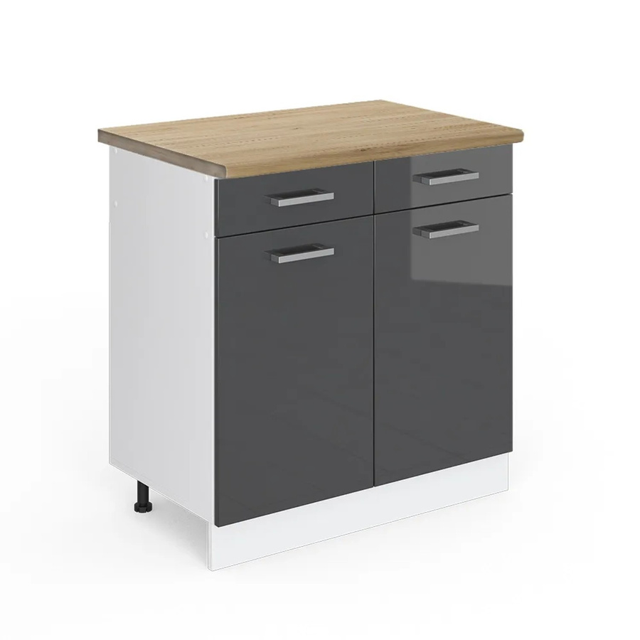 Vicco Küchenunterschrank R-Line in Anthrazit Hochglanz und Weiß mit Eiche-Optik, B: 80 cm, H: 81,6 cm, T: 60 cm - Bild 2