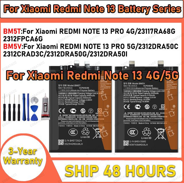 Xiaomi Akku BM5T BM5V mit hoher Kapazität für Redmi Note 13 Pro 4G und Note 13 Pro 5G in Schwarz - Bild 1