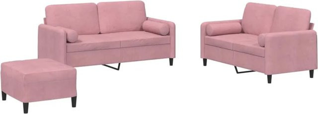 vidaXL 3-teilige Sofagarnitur aus Samt in Rosa mit Kissen - Bild 1