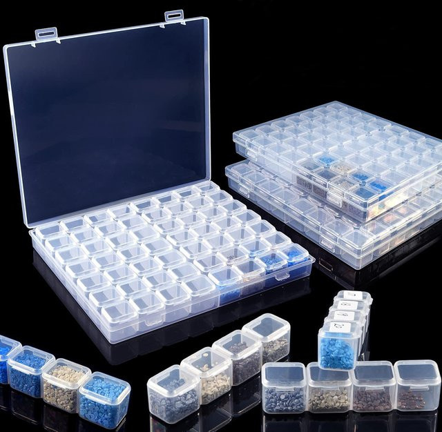 Tragbare Kunststoff-Aufbewahrungsbox mit 28 oder 56 Fächern für Diamantmalerei, Schmuck und Nail-Art in Transparent - Bild 1
