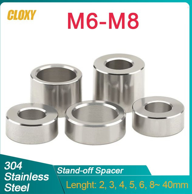 CLOXY Abstandshalter aus Edelstahl 304, M6 und M8, runde Hohldichtungshülse ohne Gewinde, Farbe: Silber - Bild 1