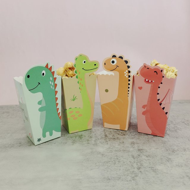 Gemischte Dinosaurier Popcorn-Boxen in vier Stilen, bunte Pappverpackungen für Party und Backzubehör - Bild 1