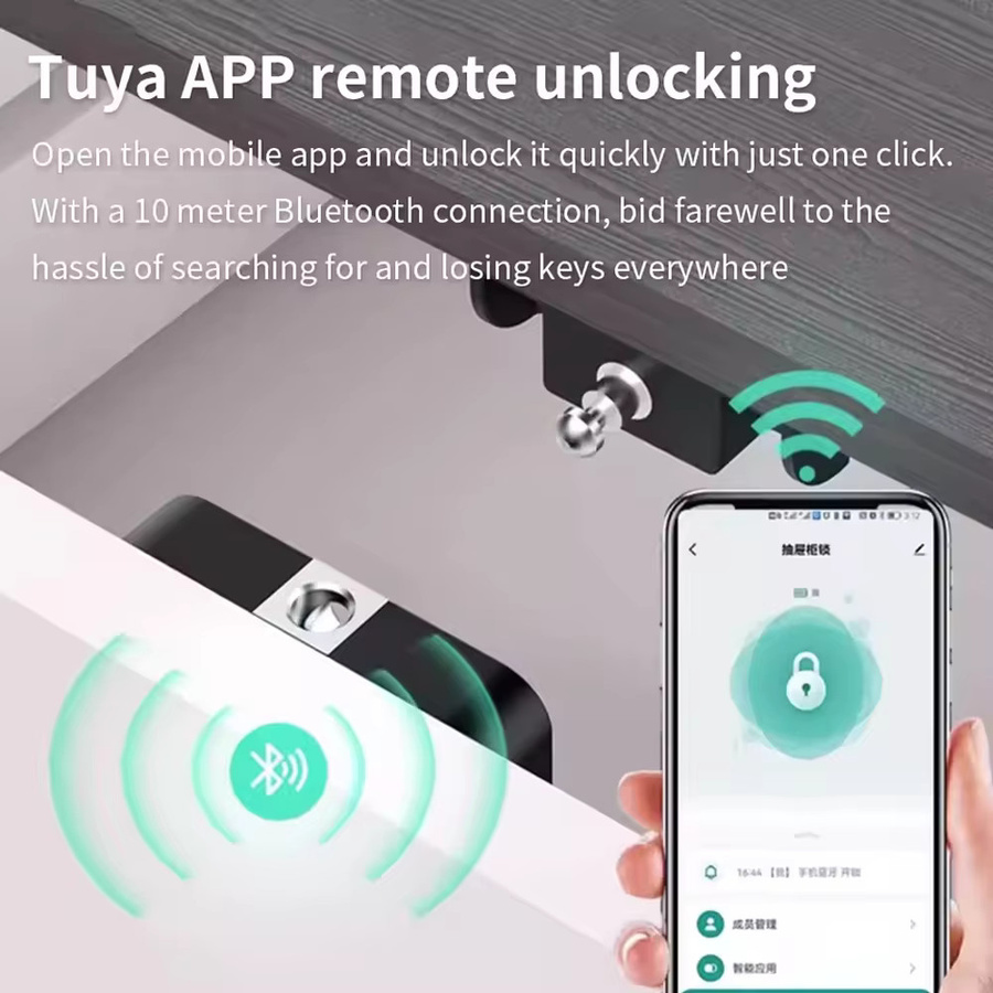 Tuya RFID Schrankschloss in Schwarz mit App-Steuerung für unsichtbare Installation an Schubladen und Holzschränken - Bild 4