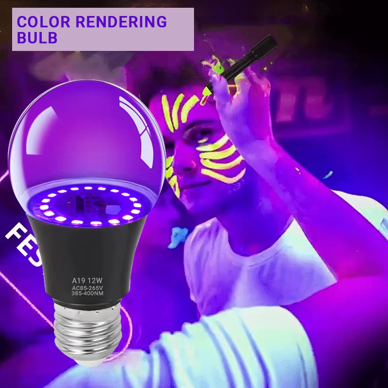 Kasotile UV-LED-Glühbirne E27 in Lila, 12W dekorative fluoreszierende Lichtlampe für Party-Effekte - Bild 5
