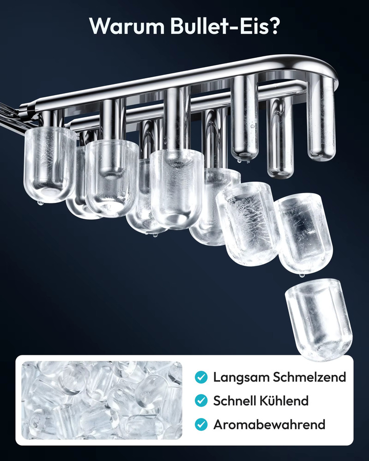 EUHOMY Eiswürfelmaschine aus Edelstahl, Tragbare Mini Eiswürfelmaschine mit Selbstreinigungsfunktion, 1,2 l Volumen, Silber - Bild 4