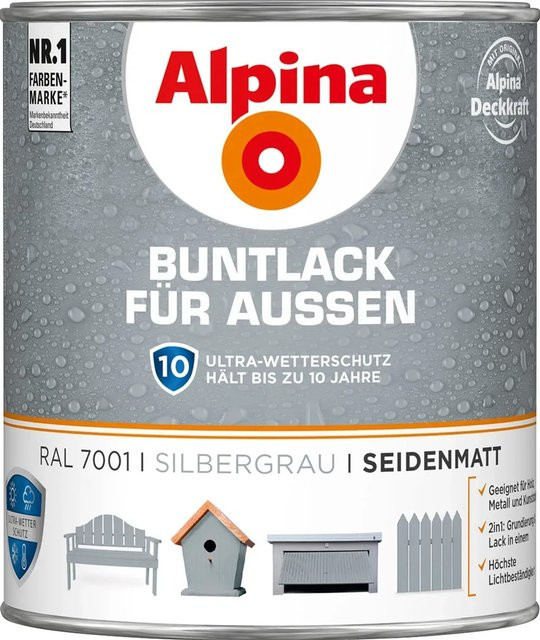 Alpina Buntlack für Außen Silbergrau seidenmatt 750 ml - Bild 1