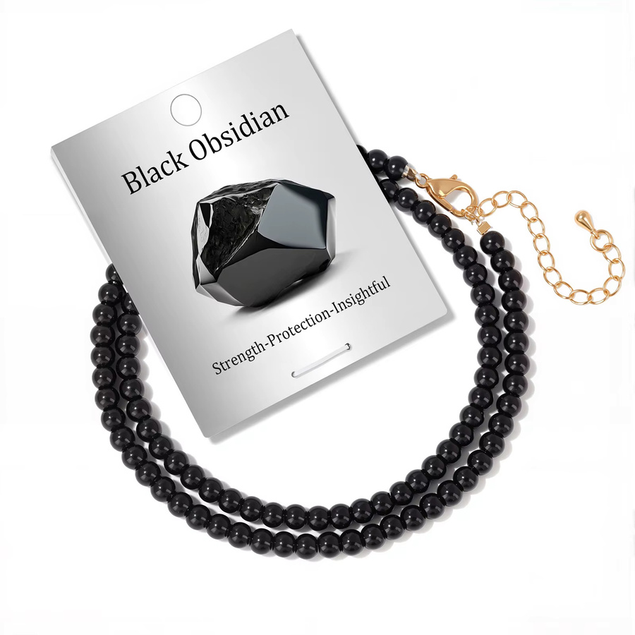 vinswet Halskette Obsidian, Schwarz, Perlen, Unisex - Bild 2