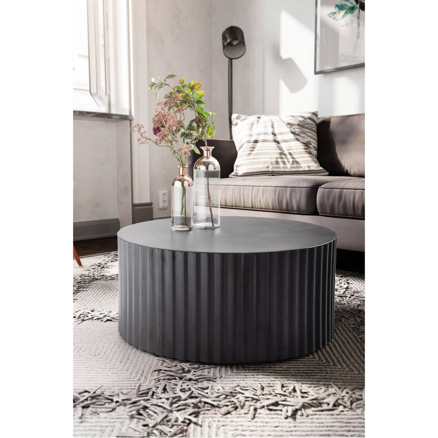 Runder Couchtisch von Wohnling in Schwarz mit Lamellenoptik aus pulverbeschichtetem Eisen, B/T/H: 67 x 67 x 31 cm - Bild 2