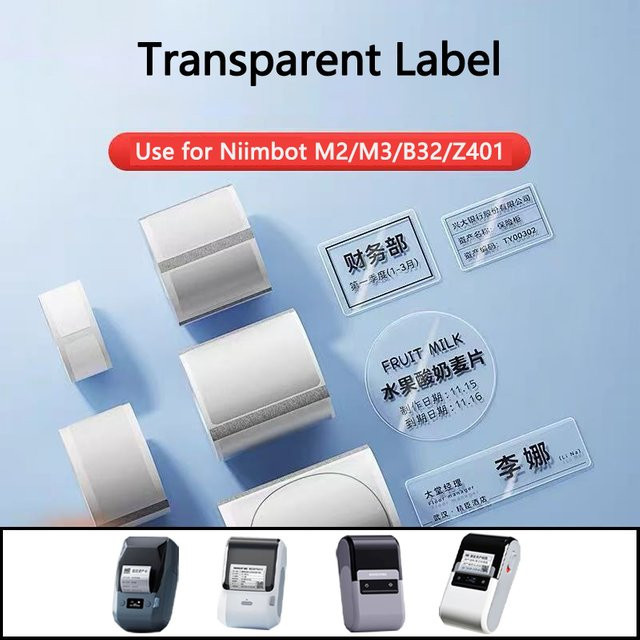 Niimbot Transparente Etiketten für M2 M3 B32 Z401, Selbstklebende Wärmeübertragungsdrucker-Etiketten, Wasserdicht und Reißfest - Bild 1