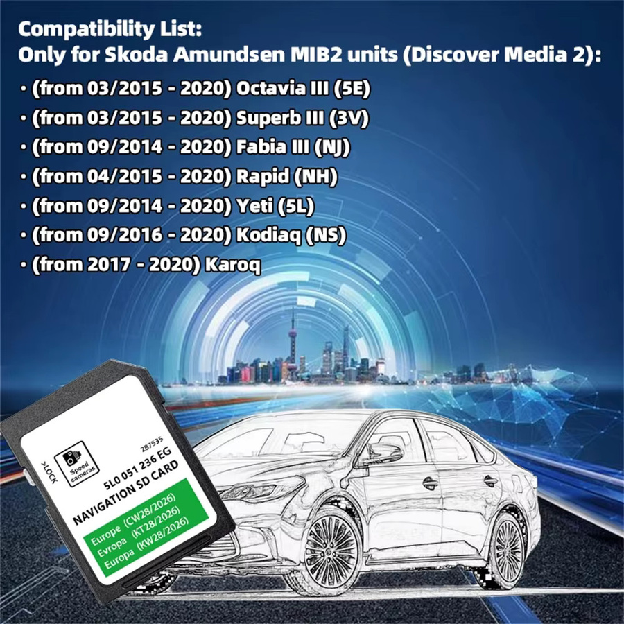 KINGJIAO SD-Navigationskarte Europa-UK 2026 für Skoda Octavia Superb Fabia Rapid Amundsen MIB2, 32 GB - Bild 2
