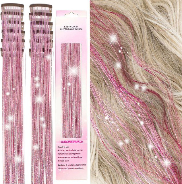 Haar-Lametta-Clip, Glitzer-Haarverlängerungen, synthetisch, Kinder, Mädchen, Frauen - Bild 1