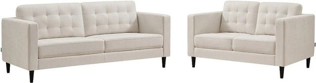 Dibalu Couchgarnitur in Beige mit Steppoptik bestehend aus einem 3-Sitzer-Sofa und einem 2-Sitzer-Sofa aus Stoff - Bild 1