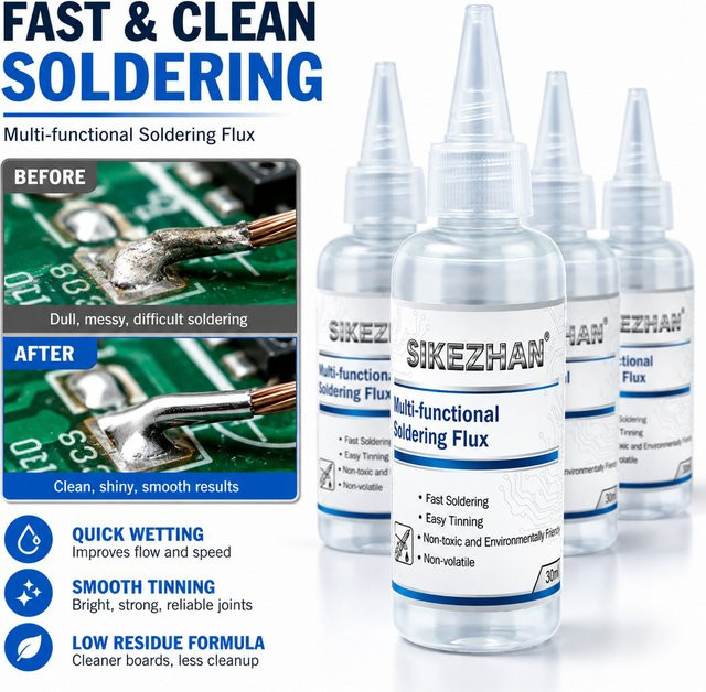 SIKEZHAN Flüssiges Lötflussmittel transparent, 30ml, Rückstandsfrei für PCB BGA SMD Reparatur und schnelles Löten - Bild 1