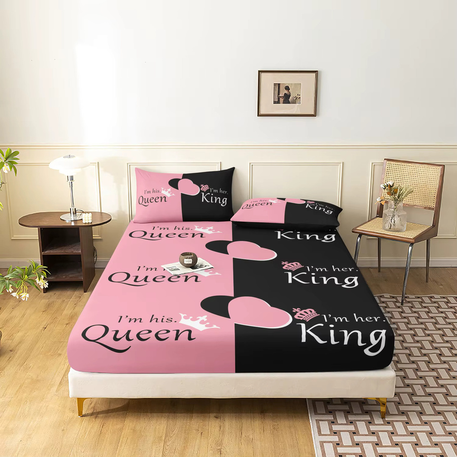 3-teiliges Bettwäsche-Set Minimalist Life in Rosa mit Zebra-Streifenmuster bestehend aus 1 Spannbettlaken und 2 Kissenbezügen - Bild 1