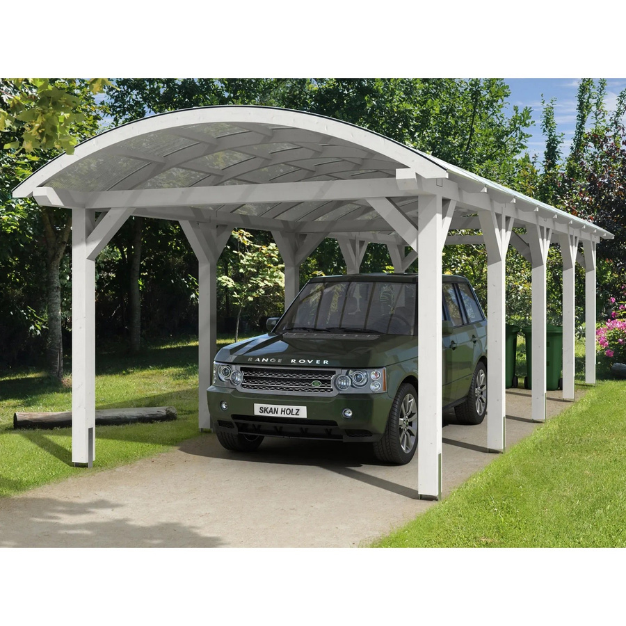 Skan Holz Carport Franken Bogendach aus Fichte in Weiß mit Doppelstegplatten aus Polycarbonat, B/T: 376 x 969 cm, Höhe: 293 cm - Bild 2