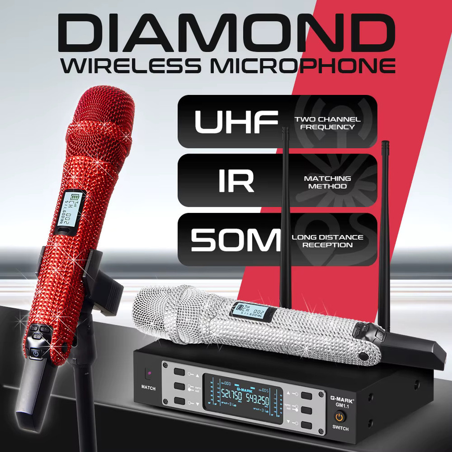 G-MARK GM1.1 Funkmikrofon kabellos mit UHF-Frequenzverstellung aus Metall für professionelle Shows und Partys - Bild 2