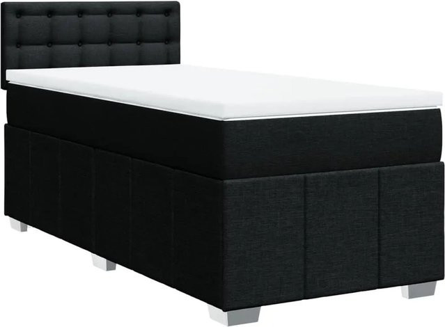 vidaXL Boxspringbett mit Matratze Schwarz, Hybrid-Bett mit USB-Ladeport und Unterbettbeleuchtung, B/T: 90 x 200 cm - Bild 1