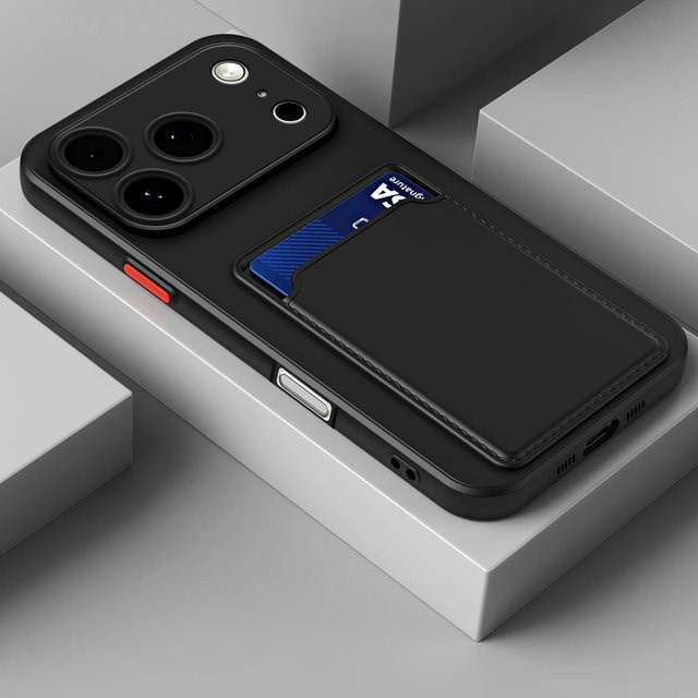 OALXIXI Silikon Handyhülle mit Kartenhalter und Geldbörse für iPhone 16e, 15, 14, 13, 12, 11 Pro Max in Schwarz - Bild 1