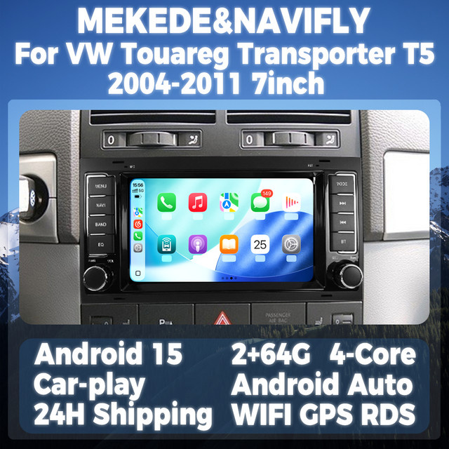 STRONGNAVI Android 15 Autoradio mit 7 Zoll Display für VW Touareg Transporter T5 2004-2011, Multimedia-Videoplayer mit GPS, Carplay und Android Auto, Schwarz - Bild 1