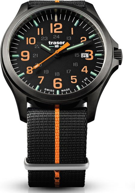 Traser Herrenuhr, Quarz, Edelstahl, 42 mm, Textil/NATO, Schwarz, 10 ATM - Bild 1