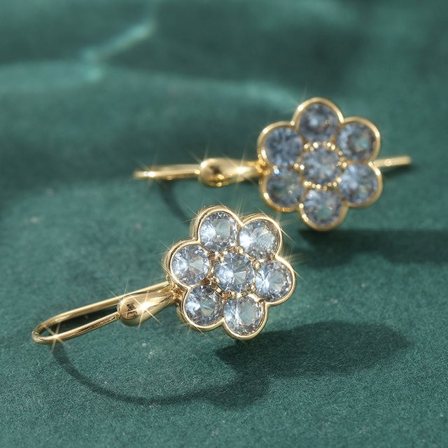 YoYo Ohrhänger, vergoldet, blaue synthetische Zirkonia, Blumen, Damen - Bild 1