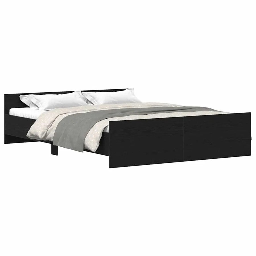 vidaXL Bettgestell in Schwarz mit Eichen-Optik aus Holzwerkstoff und Kiefernholz, B/T/H: 153 x 203 x 50 cm - Bild 2