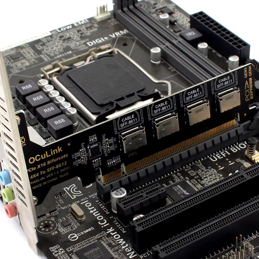 VODOOL M.2 NVMe SSD zu PCIe X1 Adapterkarte mit 1/4 Oculink Split-Bifurkation für eGPU und Grafikkarten-Dock, Schwarz - Bild 2