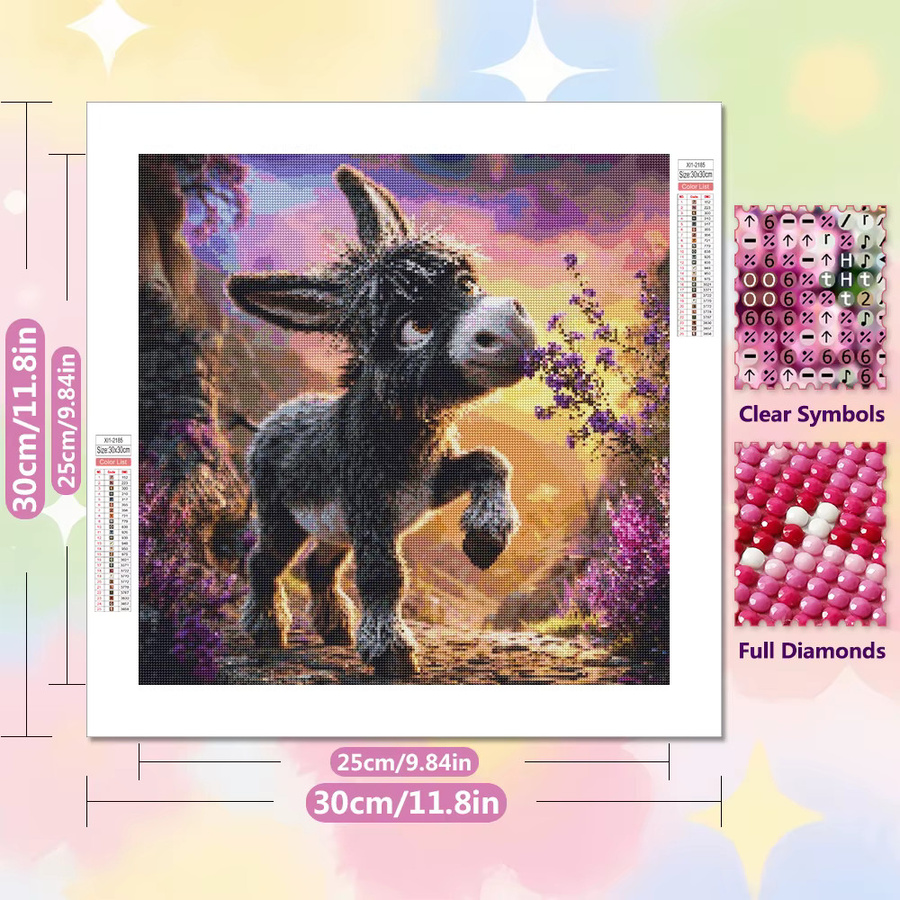 EverShine DIY Diamantmalerei Esel Mosaik mit 5D Vollbohrern als Cartoon Tier Dekoration in Mehrfarbig, B/H: 20 x 20 cm - Bild 2
