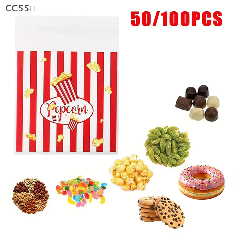 ieniaCC55 Geschenktüten im Popcorn-Design, rot-weiß gestreift, selbstverschließende Snackbeutel für Süßigkeiten und Kekse, B/H: 13 x 10 cm - Bild 2