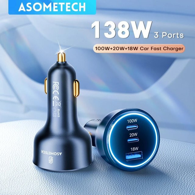ASOMETECH 138W Autoladegerät mit GaN-Technologie, USB Typ C Schnellladegerät für Laptop und Smartphone, Schwarz - Bild 1