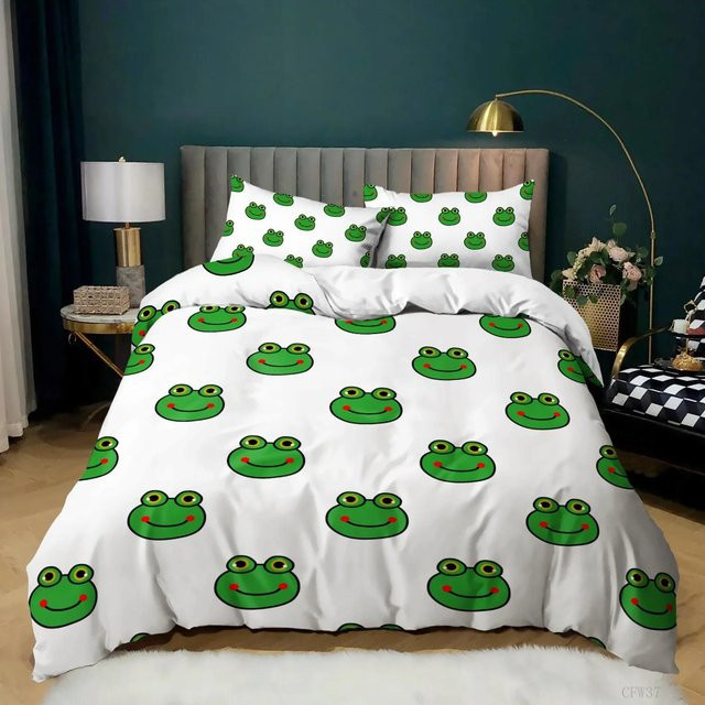 Kawaii Cartoon Frosch Bettwäscheset für Kinder mit 3D-Tierprint, weiß, bestehend aus Bettbezug und Kissenbezügen, B/H: 70 x 133 cm - Bild 1