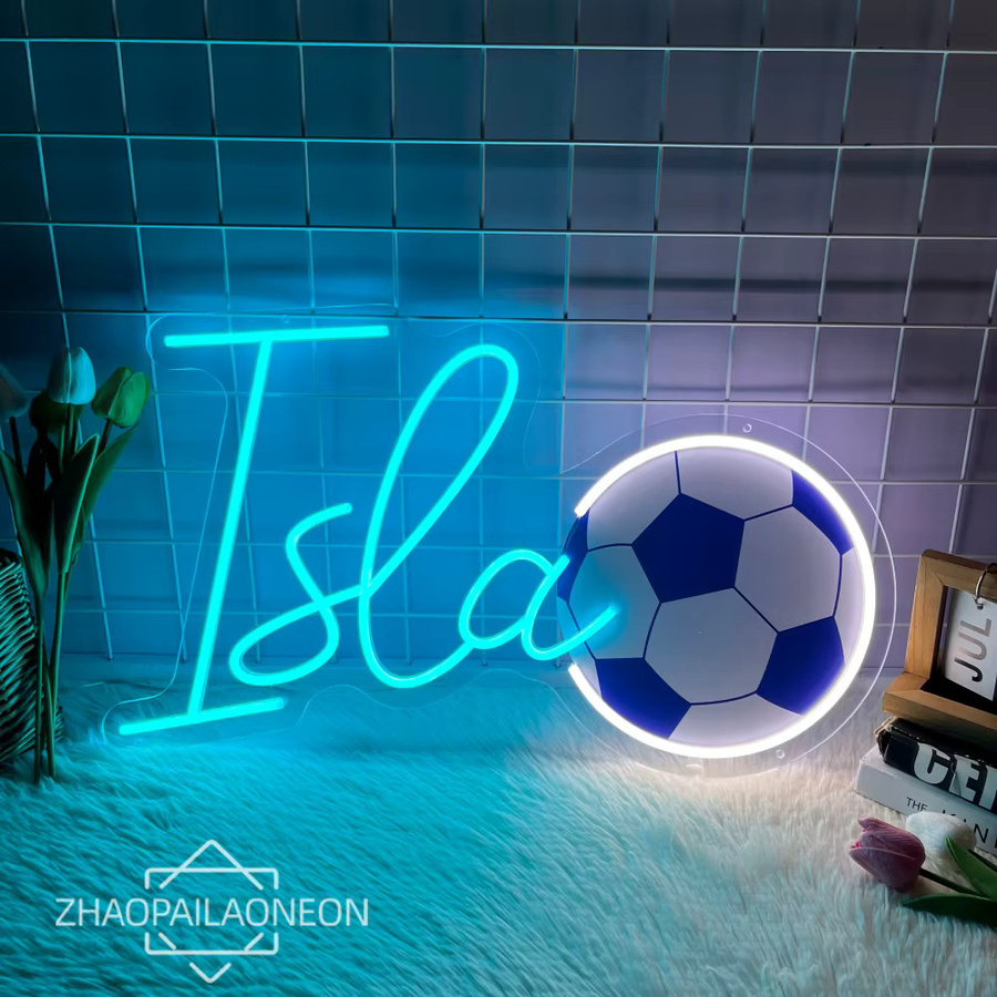 ZHAOPAILAO Neon LED Zeichen mit Fußball-Motiv in Blau und Weiß zur individuellen Gestaltung für Kinderzimmer und Party-Dekoration - Bild 2
