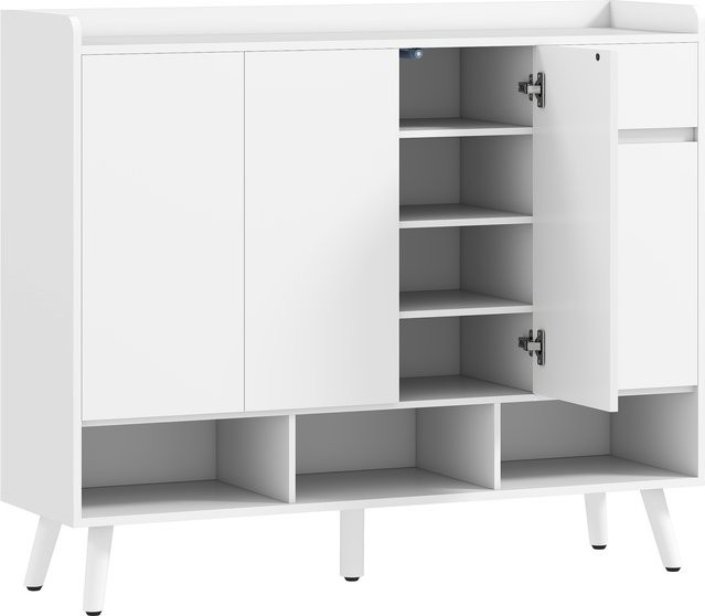 HOMCOM Schuhschrank Weiß mit 4 Türen, Schublade und 4 verstellbaren Ablagen, B/T/H: 120 x 35 x 100 cm - Bild 1