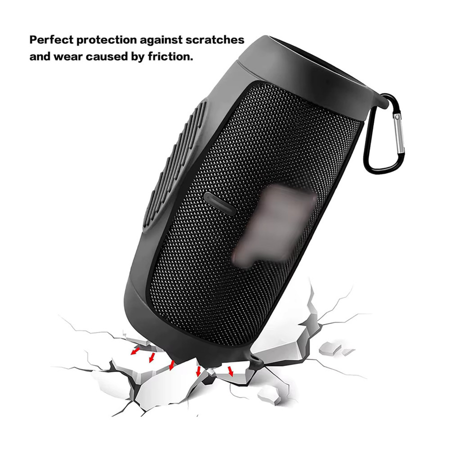 Silikonhülle für JBL Charge 5 Bluetooth-Lautsprecher in Schwarz mit Schultergurt und Karabiner - Bild 4