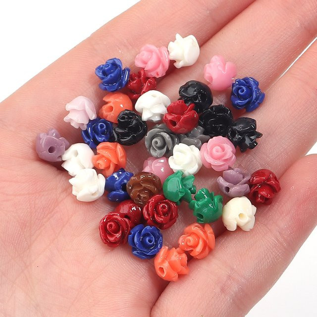 louleur Perlen Harz Korallen Blume, 7mm, Bunt, Unisex - Bild 1