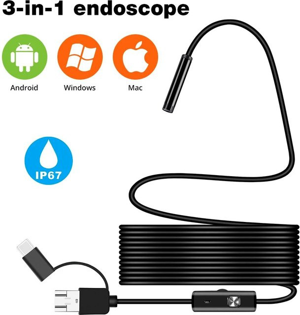 XinFe 3-in-1 USB-Endoskop für Android OTG, PC und MacBook, 7 mm Schlangenkamera zur Pipeline-Inspektion, Schwarz - Bild 1