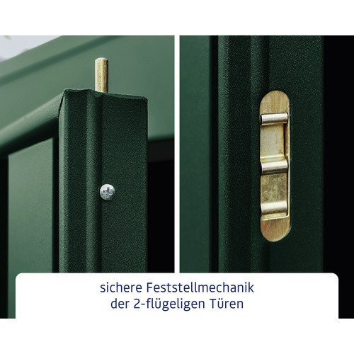 Hörmann Gerätehaus Trend mit Pultdach und Doppeltür in Moosgrün mit Aluminium-Bodenrahmen, B/H/T: 302,8 x 232,3 x 238 cm - Bild 4