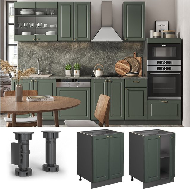 Vicco Küchenunterschrank Fame-Line Landhaus Anthrazit Grün-Gold mit Drehtür und Einlegeboden Breite: 60 cm, Höhe: 82 cm, Tiefe: 51,6 cm - Bild 1