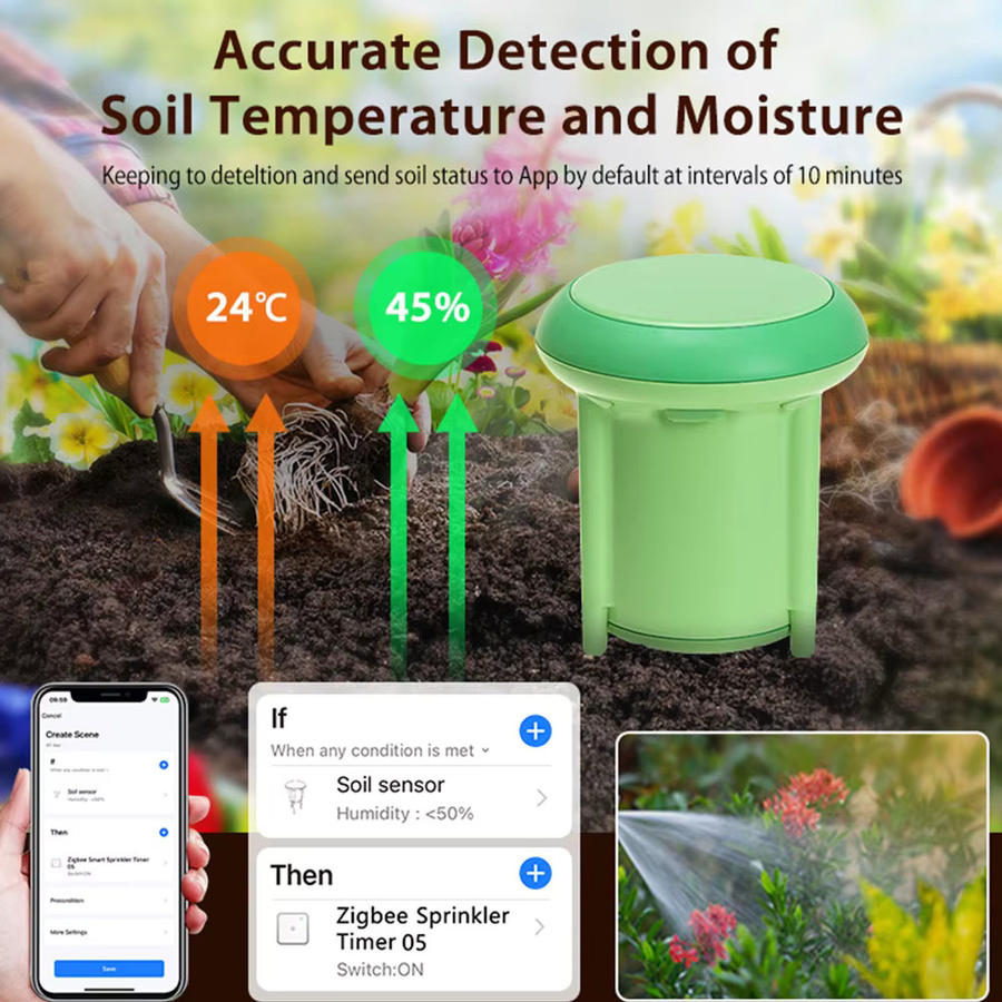 Elivco Tuya Smart Bodensensor Zigbee 3.0 Pflanzen-Temperatur- und Feuchtigkeitsmesser in Grün zur Gartenautomatisierung - Bild 4